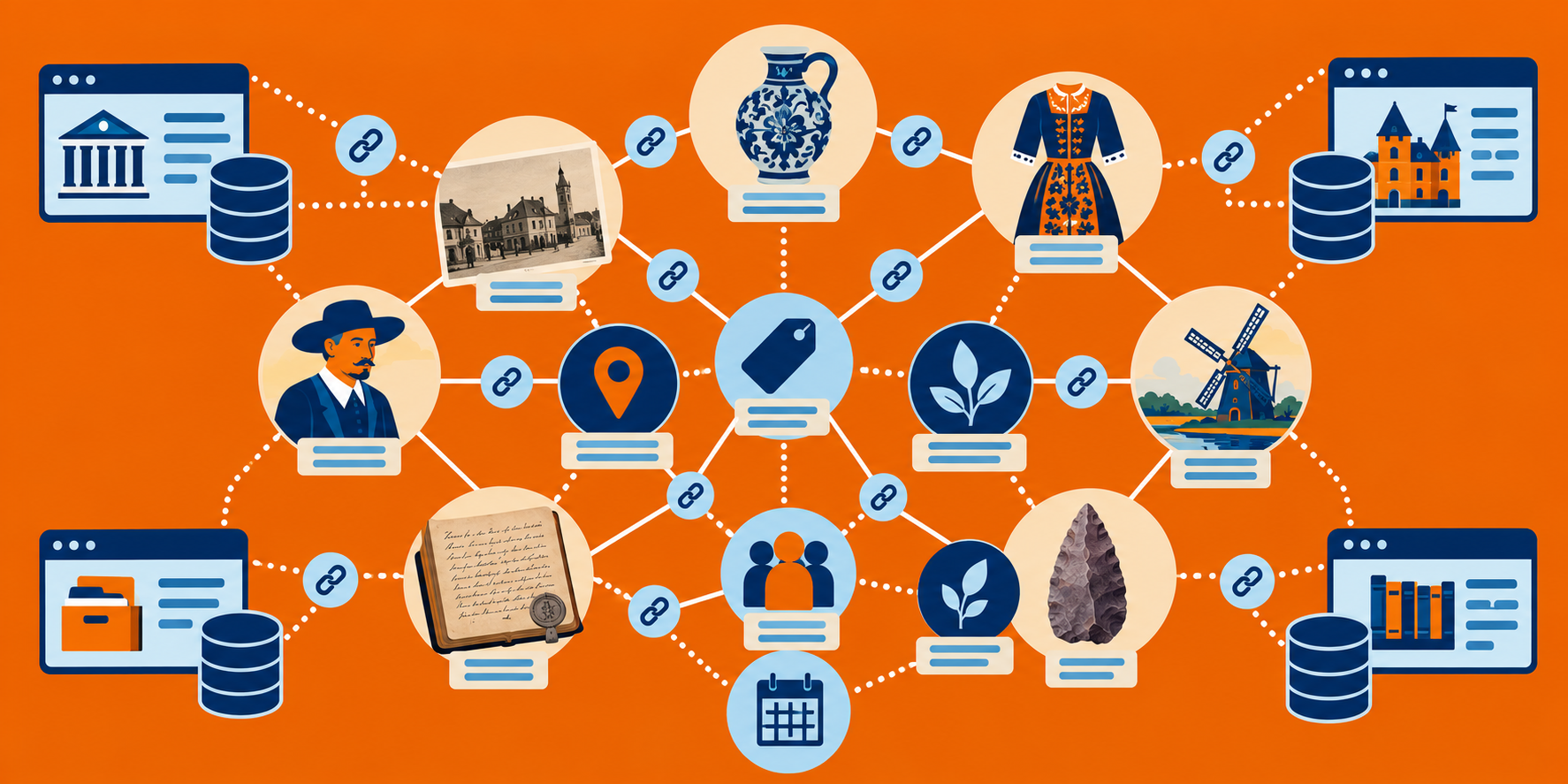Het concept van Linked Open Data gevisualiseerd (gemaakt met Chatgpt)